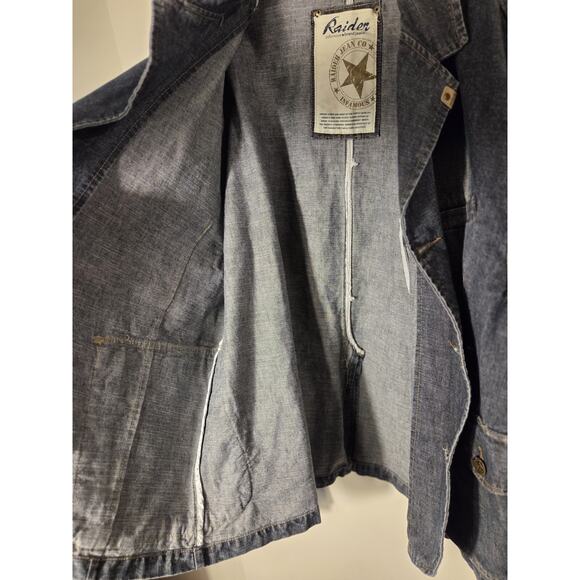 Raider Denim Jacket Mens XXLT Tall Chore Coat Farmhouse Utility Blue Distressed - Picture 8 of 12